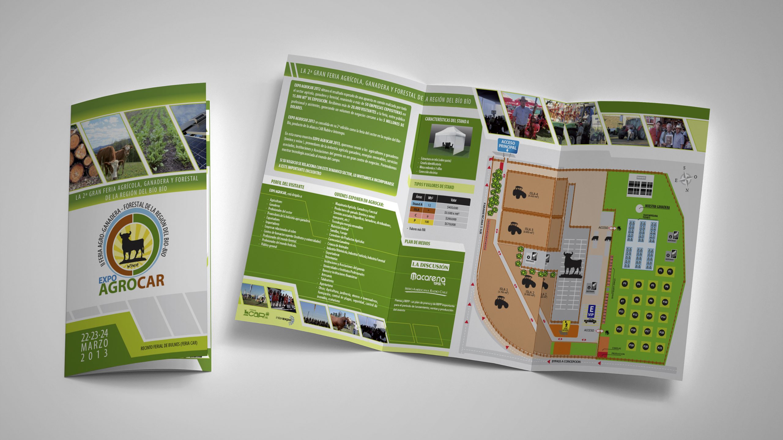 Opened Leaflet Mockup on gray background. 3d rendering.